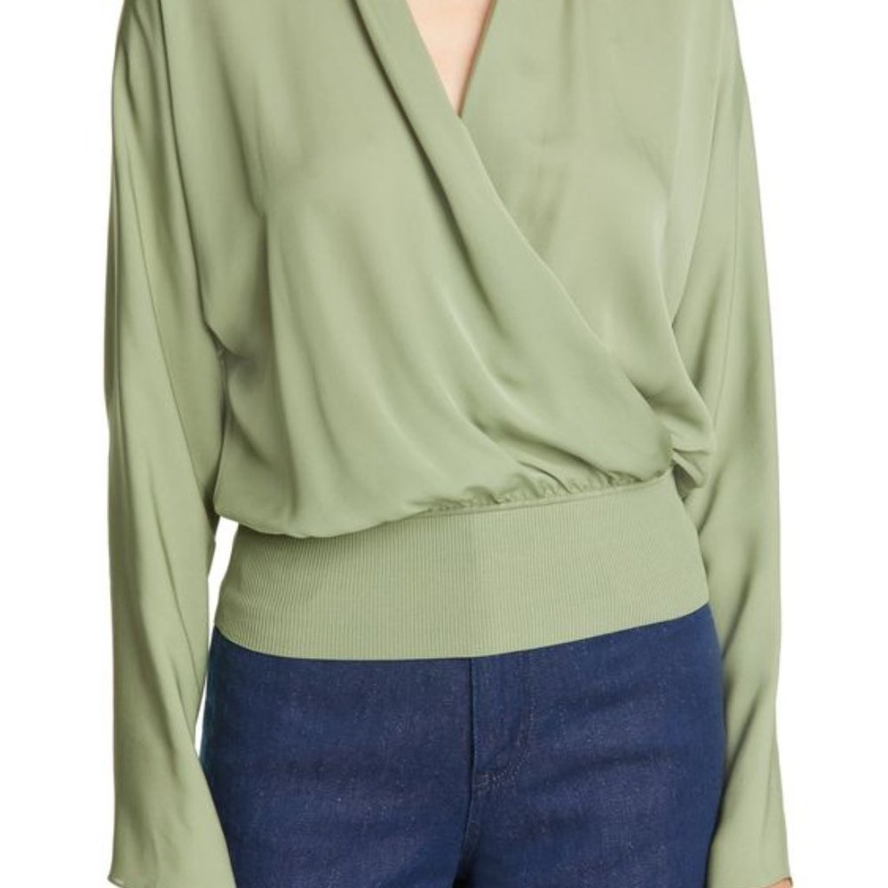 Theory silk blouse mixed media wrap shirt